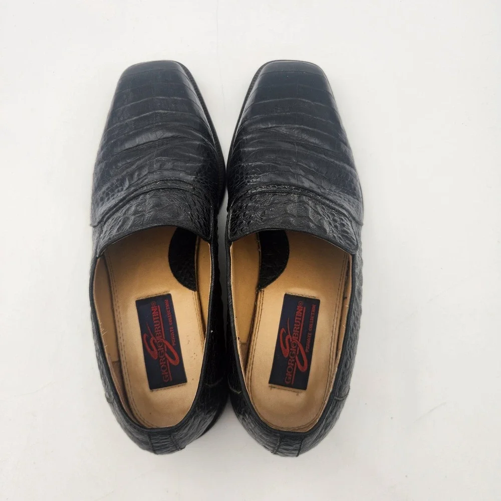 Giorgio Brutini Black Crocodile Embossed Leather Square Toe Loafers Mens 933991